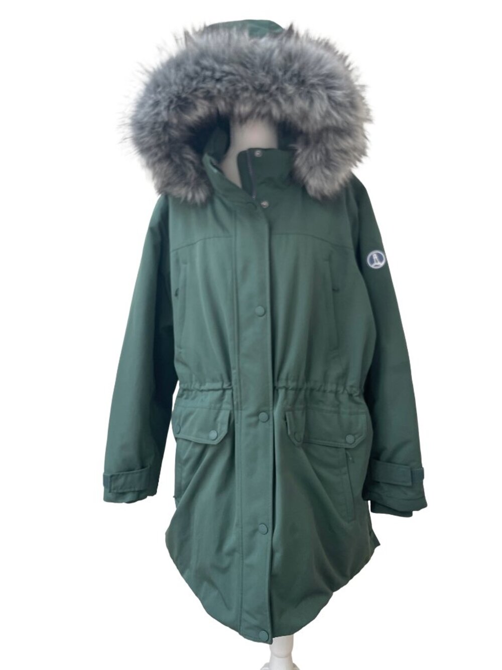 Lands' End Down Parka Women 2X Green Faux Fur Hood Fleece Lined Winter Coat